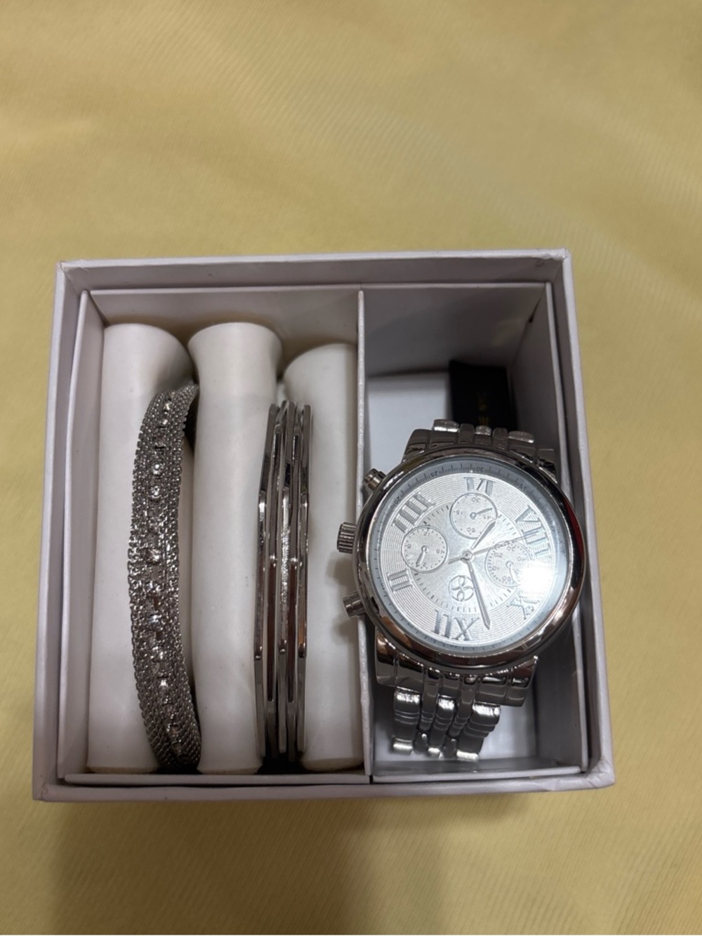 Men's Silver Chronograph Watch and Bracelet Set